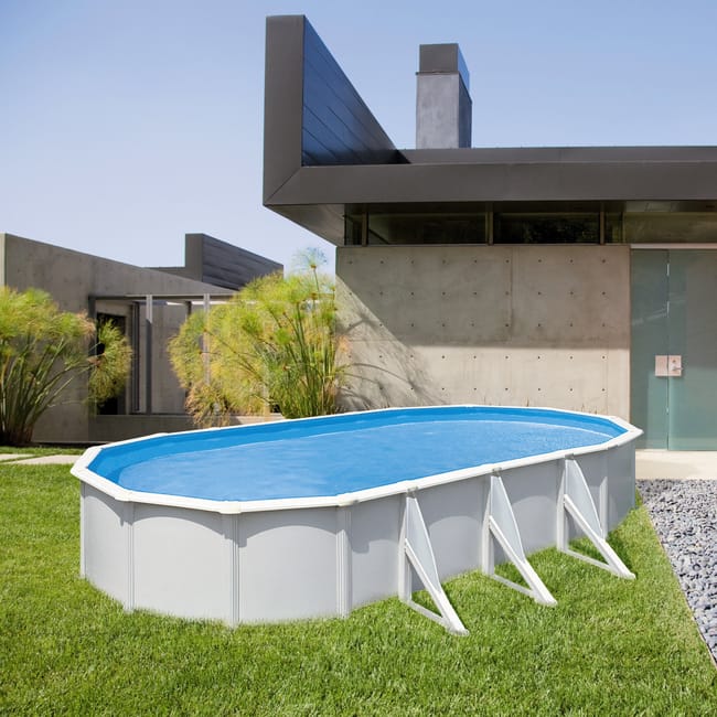 Piscina rígida acima do solo GRE Fiji branca tamanho L (7,3 x 3,75 m)