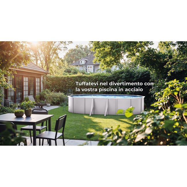 Piscina rígida acima do solo GRE Fiji branca tamanho L (7,3 x 3,75 m)