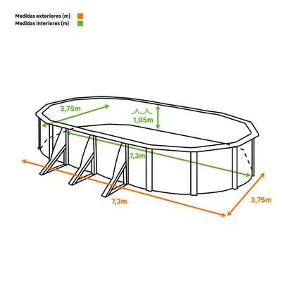 Piscina rígida acima do solo GRE Fiji branca tamanho L (7,3 x 3,75 m)