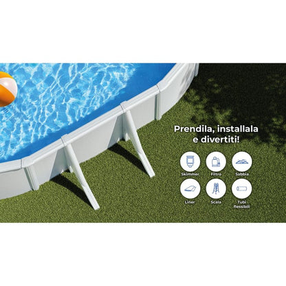 Piscina rígida acima do solo GRE Fiji branca tamanho L (7,3 x 3,75 m)